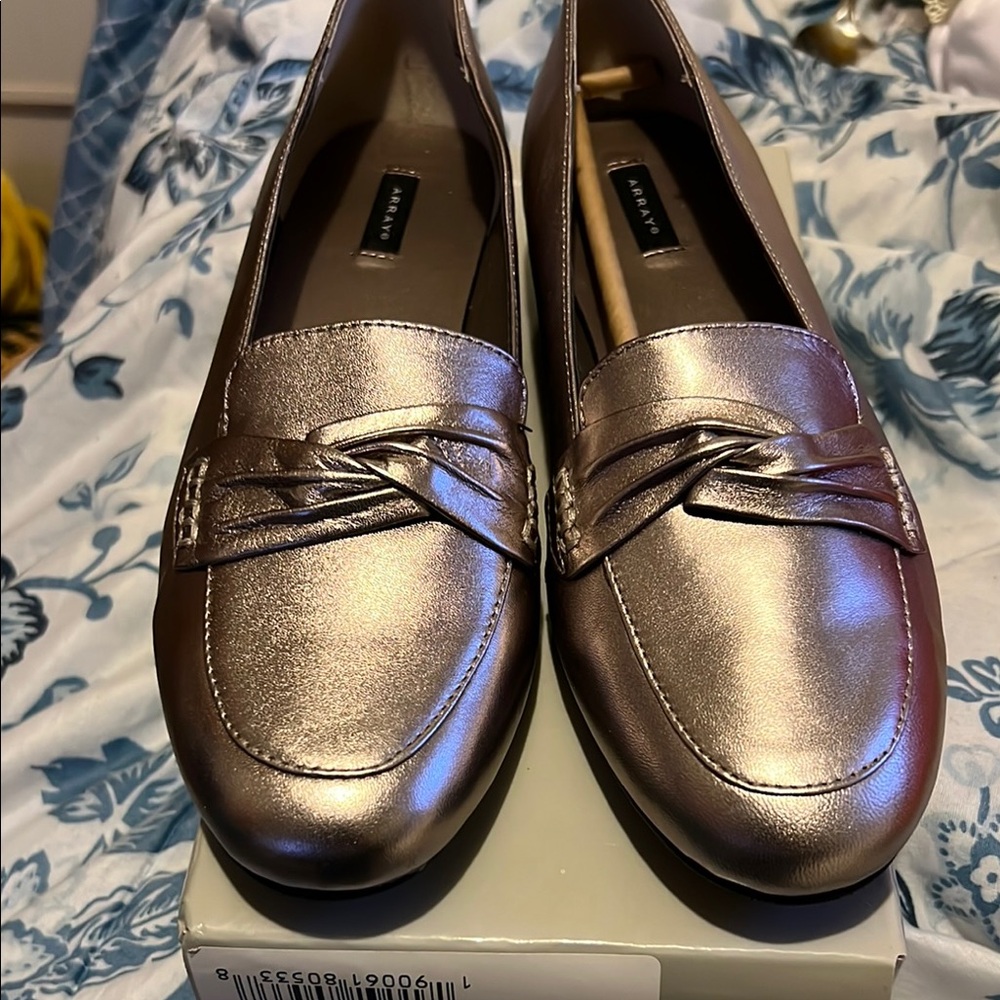 Array Silver Flats Sleek Penny Loafers